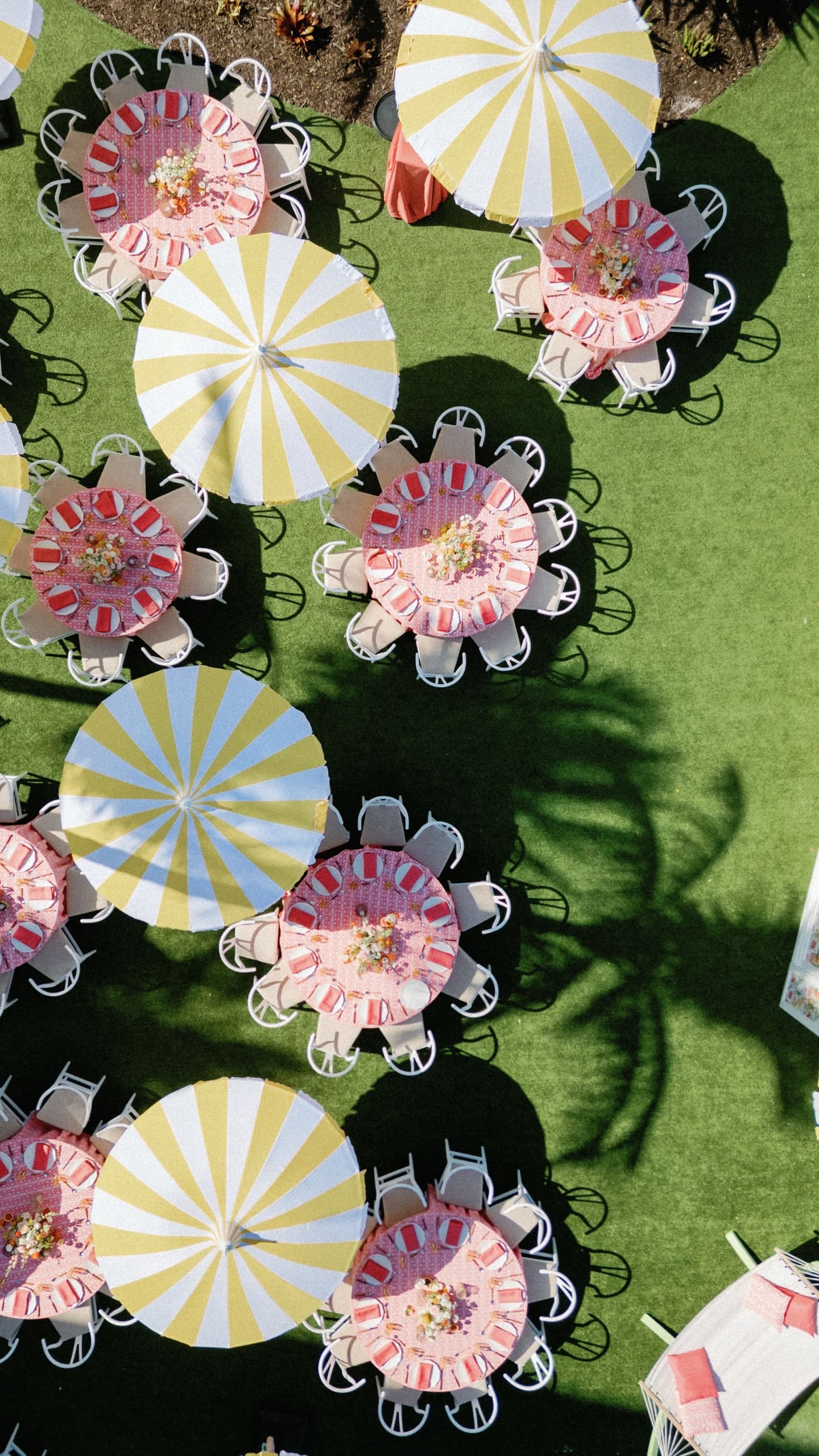 Overhead image of tables set up for a celebration